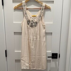 Alice + Olivia - Silk Strap Beaded Dress - Cream/Silver - M